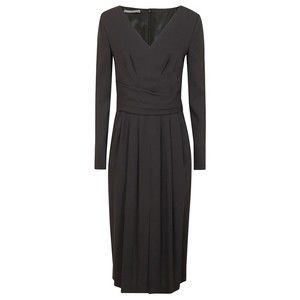 Alberta Ferretti Black Viscose Midi Dress With Deep V-Neckline - NWT